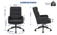 Silla Escritorio de Cachemira, Silla Oficina de Respaldo Alto, Cómoda Silla Tocador con Altura Ajustable, Sillas Ordenador para Hogar y Dormitorio, Crema, Gris Oscuro - details 8