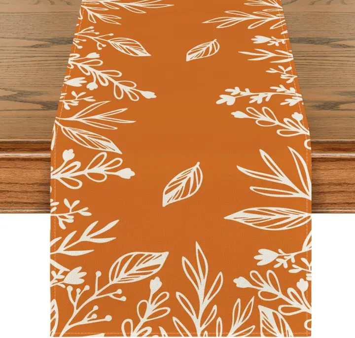 Mantel de Mesa de Otoño Floral Naranja Decoración de Comedor de Temporada para Hogar y Fiestas - 1