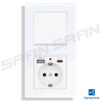 Enchufe de Pared USB Tipo-c SRAN con Panela de Vidrio Templado Interruptor de Luz de 1 Grupo 2 Vías con Puertos USB 5V 2.1A Mejoras del Hogar Herramientas - details 0