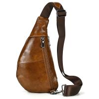 Bolso de pecho de cuero de vaca suave para hombres, paquete de pecho de cuero genuino, bandolera pequeña, bolso antirrobo, café - details 3