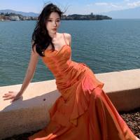 Vestido naranja ondulado con volantes, empalme ligero, vestido de lujo para bar mitzvá - details 2