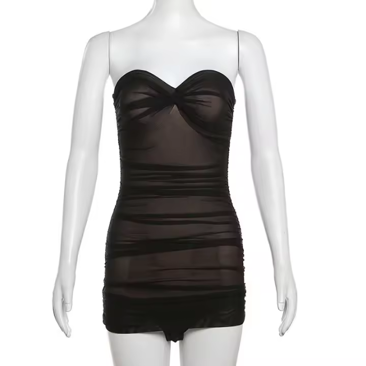 BUNO-body transparente sin tirantes para mujer, Top Sexy de doble cubierta con pliegues sólidos, ropa de club a la moda para playa, 2024 - 1
