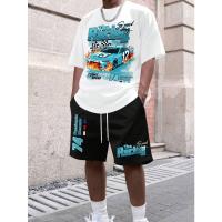Conjunto de dos piezas de pantalones cortos de manga corta de moda con estampado de carreras de verano para hombre - details 6