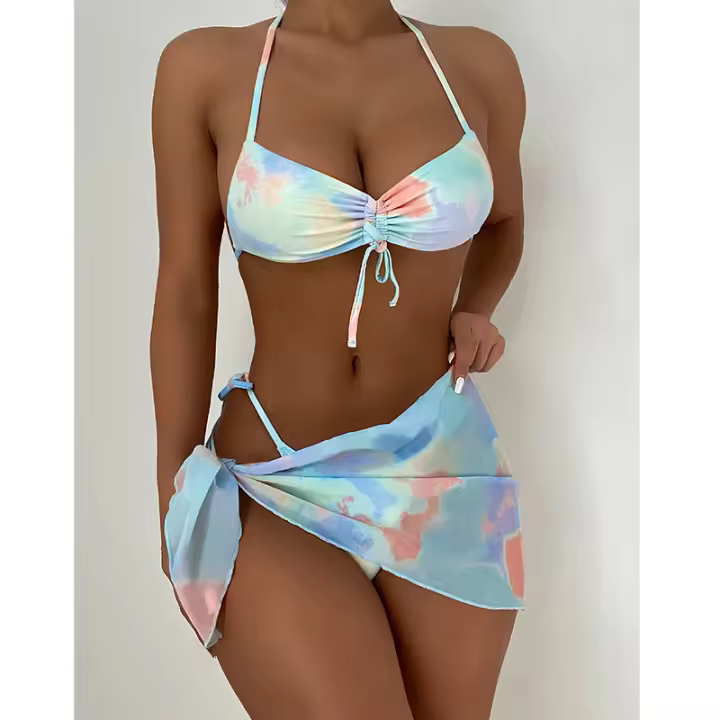 Traje de mujer, conjunto de baño sexy de tres piezas, traje de baño brasileño con tanga, traje de playa con push-pull, - 1