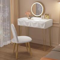 Tocador de Maquillaje con Espejo y Luz LED Iluminación Ajustable Conjunto de Mesa Tocador con Silla Terciopelo Blanco + Dorado - details 0