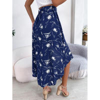 Primavera europea verano americano Casual Floral hoja de loto borde falda asimétrica mediana y larga - details 14