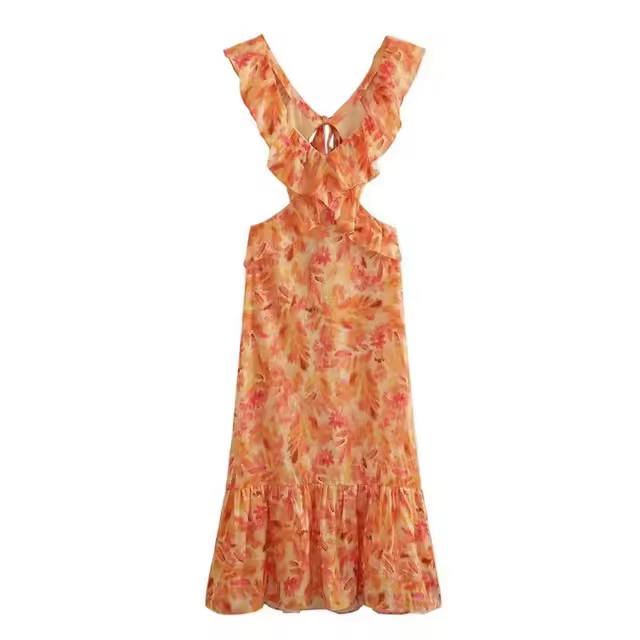 Vestido largo de verano 2024 con mangas de mariposa, espalda descubierta, vendaje y borlas para damas, moda de playa. - 1