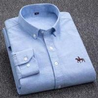 Camisa de manga larga lavada de algodón puro para hombre, camisa bordada de negocios informal, Color sólido, primavera y otoño - details 5