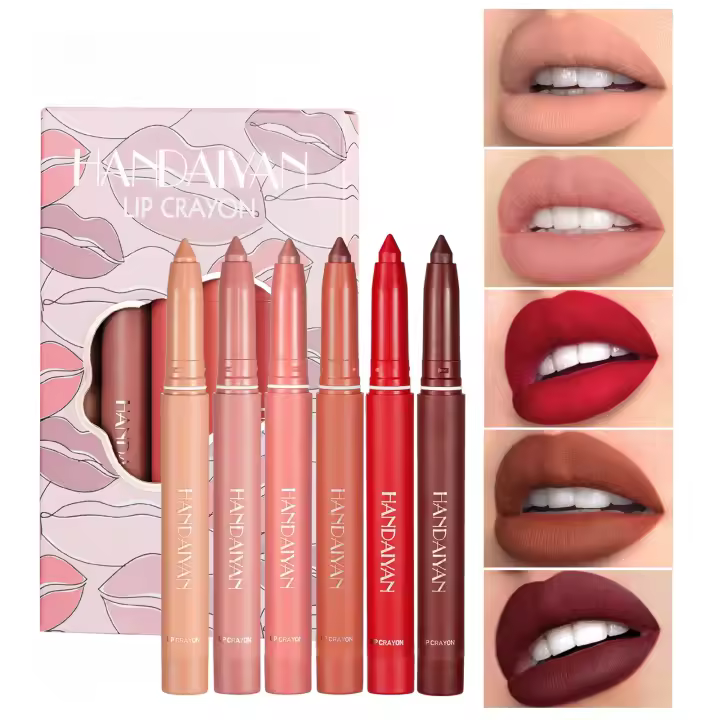 Handaiyan Juego de 6 delineadores de labios de lápiz labial de doble uso giratorio y afeitado - 1