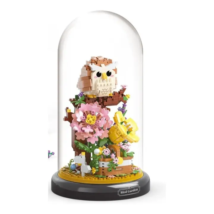 Ramo de flores de búho diseñado para adultos, decoración de plantas y flores de animales, cubierta antipolvo, regalos de cumpleaños para niños y niñas, juguetes de construcción, 1123 mini bloques de construcción - 1