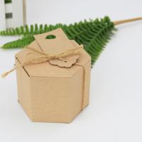 Caja de dulces de papel Kraft de 50 piezas, caja de regalo de cartón Hexagonal, con hilo y etiqueta, suministros para fiestas de boda - details 3