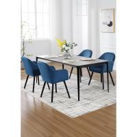 Juego de 2 sillas de comedor nórdicas estilo vintage, tapizadas con reposabrazos en terciopelo, estructura de madera azul BH259bl-2 - details 1