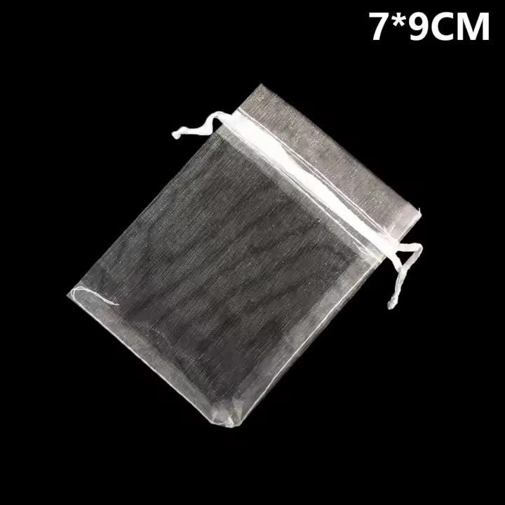 Bolsita de gasa de Organza con cordón para embalaje de joyas, 25/50 piezas, recuerdo de boda y Navidad, bolsas blancas para regalo - 1