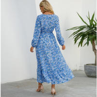 2024 mujeres Maxi vestido Casual de manga larga de cintura alta playa Mujer vestidos de gasa vestidos florales Mujer nuevo - details 34