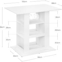 Mesa de Bar con Estantes, Mesa Alta Cocina, con Portavasos y Estante de Almacenamiento, para Bistró Barra Cocina Salón y Comedor, Blanco, 105x94x68 cm - details 2