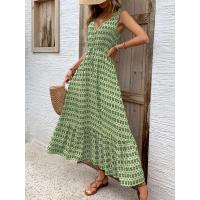 Vestido Largo de Verano 2025 Cuello en V Profundo, Mangas sin Agujar, Estampado Floral, Tejido Transpirable para Playa, Fiesta o Eventos Casuales Diseño Boho-Chic - details 11
