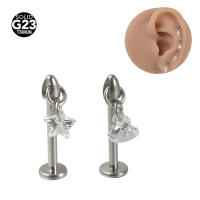 Pendientes de titanio G23 para cartílago, aretes con forma de estrella, corazón, CZ, 16G, circonita roscada interna, joyería para Piercing de Tragus de oreja, 1 unidad - details 0