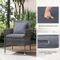 Conjunto Muebles de Jardín Ratán de 3 Piezas, 2 Sillas con Cojines y 1 Mesa de Vidrio Templado, Mesa y Sillas Terraza Terraza Patio Balcón (Beige) - details 11