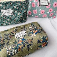 Bolsa de Maquillaje de Pana Retro con Estampado de Flor Ideal para Viajes Organizador de Cosméticos - details 2