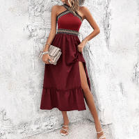 Vestido casual de verano sin mangas para mujer, sin espalda, bohemio, con abertura en la playa, negro - details 7