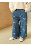 Pantalones para niños 2025, Otoño Invierno, nuevos pantalones vaqueros con estampado coreano con lazos para niña, pantalones vaqueros rectos - details 2