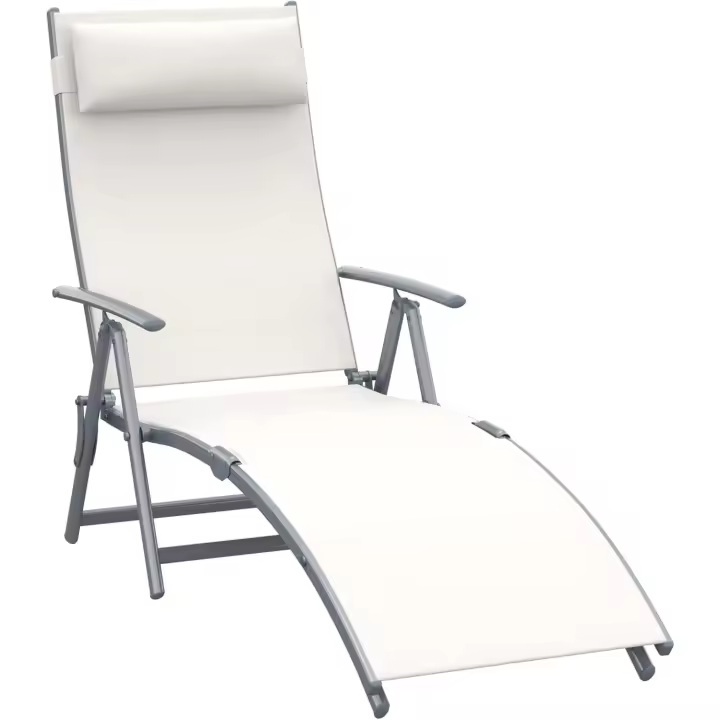Tumbona de Jardín Plegable con Respaldo Ajustable en 7 Niveles Almohada y Reposabrazos Carga 165 kg para Piscina Terraza Camping 137x63,5x100,5 cm Beige - 1
