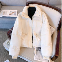 Women short thick cotton padded puffer jacket winter stand collar zipper basic coat outwear - details 13