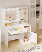 Tocador con Espejo y 10 Luces LED, tocador de Maquillaje con 3 estantes y 4 Compartimentos Abiertos, tocador con cajón Grande y Armario, 3 Luces Ajustables, Blanco - details 27