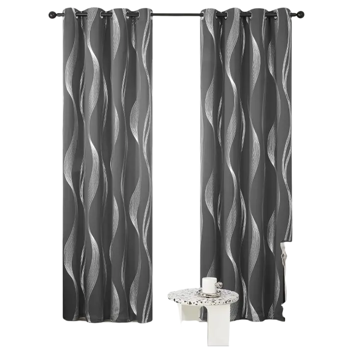 Juego de 2 cortinas con diseño de línea plateada con ojales para oficina, adultos, 132x244cm, hogar, cocina, anti calor, frío, gris oscuro - 1