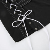 BUNO-Top corto ajustado negro sin mangas con hombros descubiertos, falda súper mini de cintura baja, ropa de calle de verano, conjunto de 2 piezas para mujer - details 19
