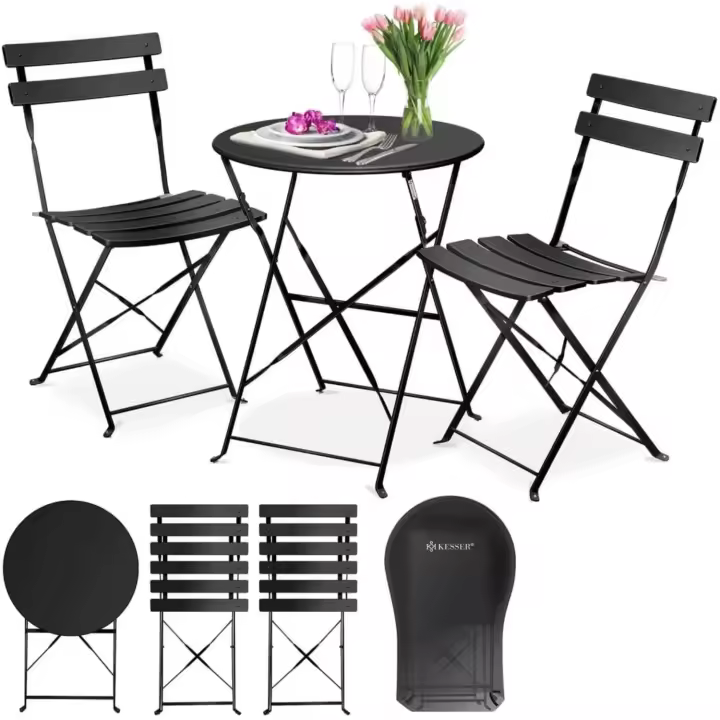 3 Piezas con 2 sillas Plegables, Juego de Muebles de balcón, Muebles de jardín, Muebles de jardín, Muebles de jardín, Muebles de jardín, Mesa de Metal - 1