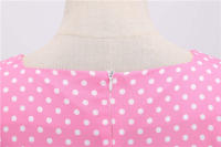 Vestido midi de fiesta de lunares para mujer, elegante, de manga corta, con cuello cuadrado, línea A, estilo años 50 y 60. - details 35