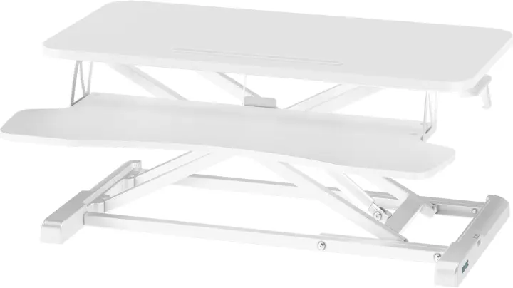 Convertidor de Escritorio Sentado/Pie, Estación de Trabajo de 2 Niveles Ajustable en Altura, con Plataforma de 80x40cm, Elevador Ergonómico, Pantalla de PC, Portátil de hasta 15 kg (Blanco) - 1