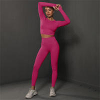 Conjuntos de gimnasio para mujeres 2 piezas manga larga ropa de yoga top cropped costilla alta leggings sin costuras material elástico para primavera/verano - details 9