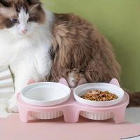 Colorful Cat Bowl Ceramic Cervical Protection Pet Feeding Bowl High Foot Diagonal Double Bowl Water Bowl For Drinking Feeding - details 2