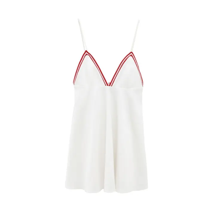 BUNO-nuevo producto de primavera, Vestido corto con tirantes y escote en V profundo de corte bajo para chica picante, esponjoso y acanalado en contraste - 1