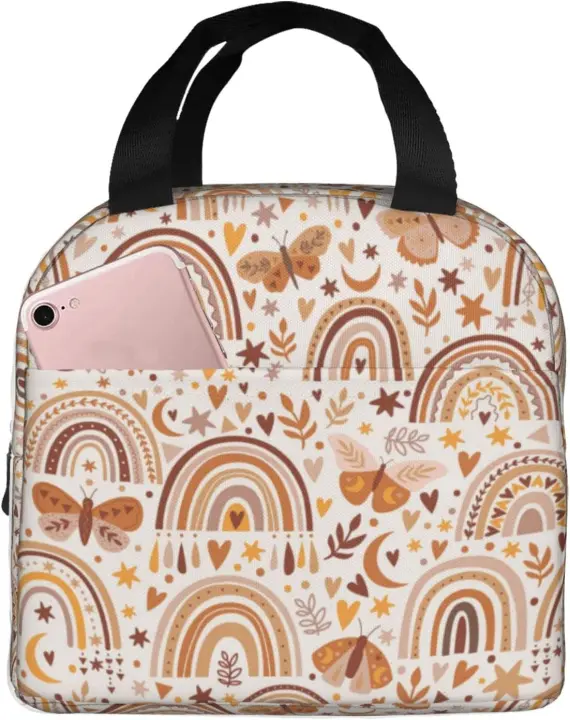 Bolsa de Almuerzo Floral Margarita Caja de Almuerzo Aislada con Flores Negras y Blancas - 1
