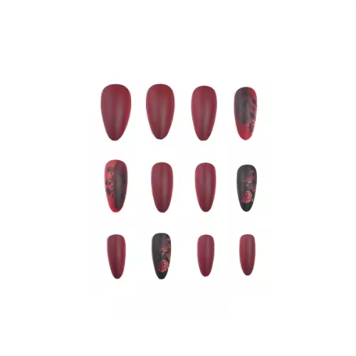 24 Piezas De Uñas Postizas Con Textura Mate De Diamante Rojo Puro Y Forma Almendra Para Uso Diario Y Fiestas Incluye 1 Tira De Rub Y 1 Jel - 1