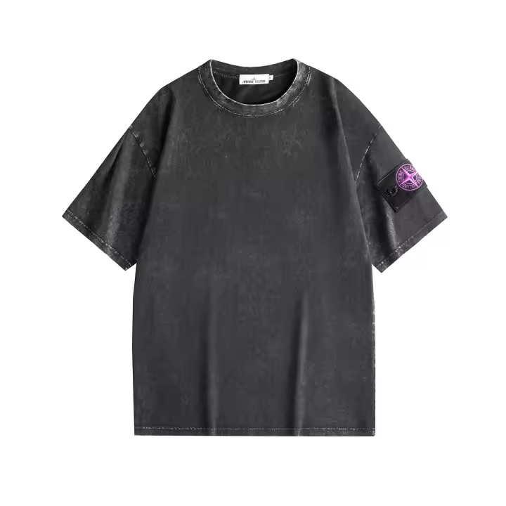 Camiseta de manga corta de alta calidad para hombre de Hip-Hop, camiseta de verano de manga corta de moda, bordado de Stone Island - 1
