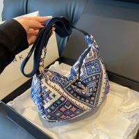 Bolso de hombro de lona de viento étnico para mujer, bolso de mensajero pequeño, bolsos de mano simples con cremallera, bolso de playa informal, nueva tendencia, 2024 - details 4