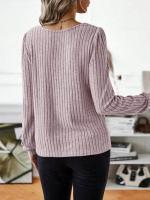 Suéter de Manga Larga para Mujer Jersey Informal a Rayas Verticales, Holgado, Color Sólido, Cuello Redondo, Moda de Otoño 2025 - details 13