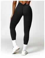 Mallas de Yoga con espalda en V para mujer, Leggings de cintura alta, levantamiento de cadera, melocotón miel, deportes - details 14