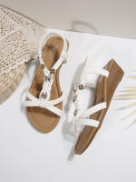 Sandalias de cuña para mujer 2025 Sandalias bohemias de moda con cuentas de punta abierta y punta redonda estilo coreano de verano - details 0