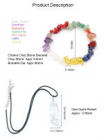 Kit de equilibrio de meditación con cristales curativos, pulsera de piedra de Chip y piedras redondas, símbolos de 7 Chakras, colgante de punto de cuarzo - details 0