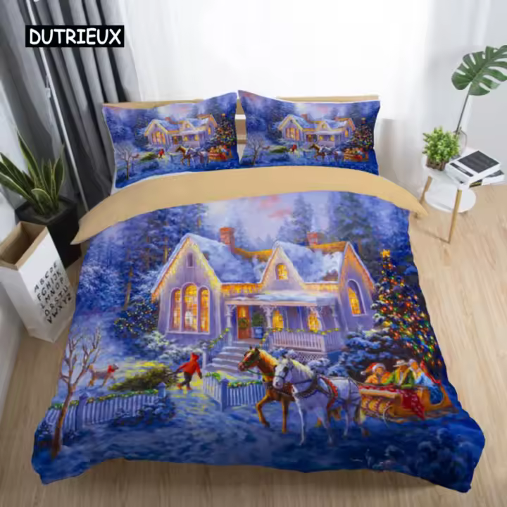 Juego de Ropa de Cama Navideña Impresa en 3D Tamaño Rey/Reina/Doble Decoración de Navidad para el Hogar con Almohada - 1