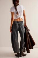 Vaqueros de tiro medio de estiramiento alto, Vaqueros de mezclilla de cintura media holgados informales con forma de pierna ancha a la moda para mujer - details 23