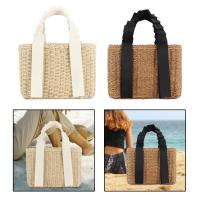 Handwoven Bag Fashionable Lightweight Top Handle Trendy Women's Handbag Woven Tote Bag for Shopping Camping Casual Beach Girls