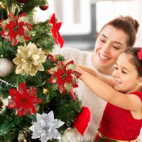 Flores Navideñas Brillantes 5Pcs Decoración de Árbol de Navidad para Hogar Regalos de Noel 2024 - details 2