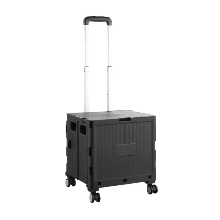 Carrito de compras plegable de plástico, caja de compras plegable con asa ajustable, ahorro de espacio, con ruedas, gran capacidad - 1