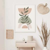 Cuadros Decorativos de Lámina Nórdica con Líneas Geométricas y Hojas Boho Abstractas Pintura en Lienzo para Decoración del Dormitorio y Hogar Marca DHROOM - details 4